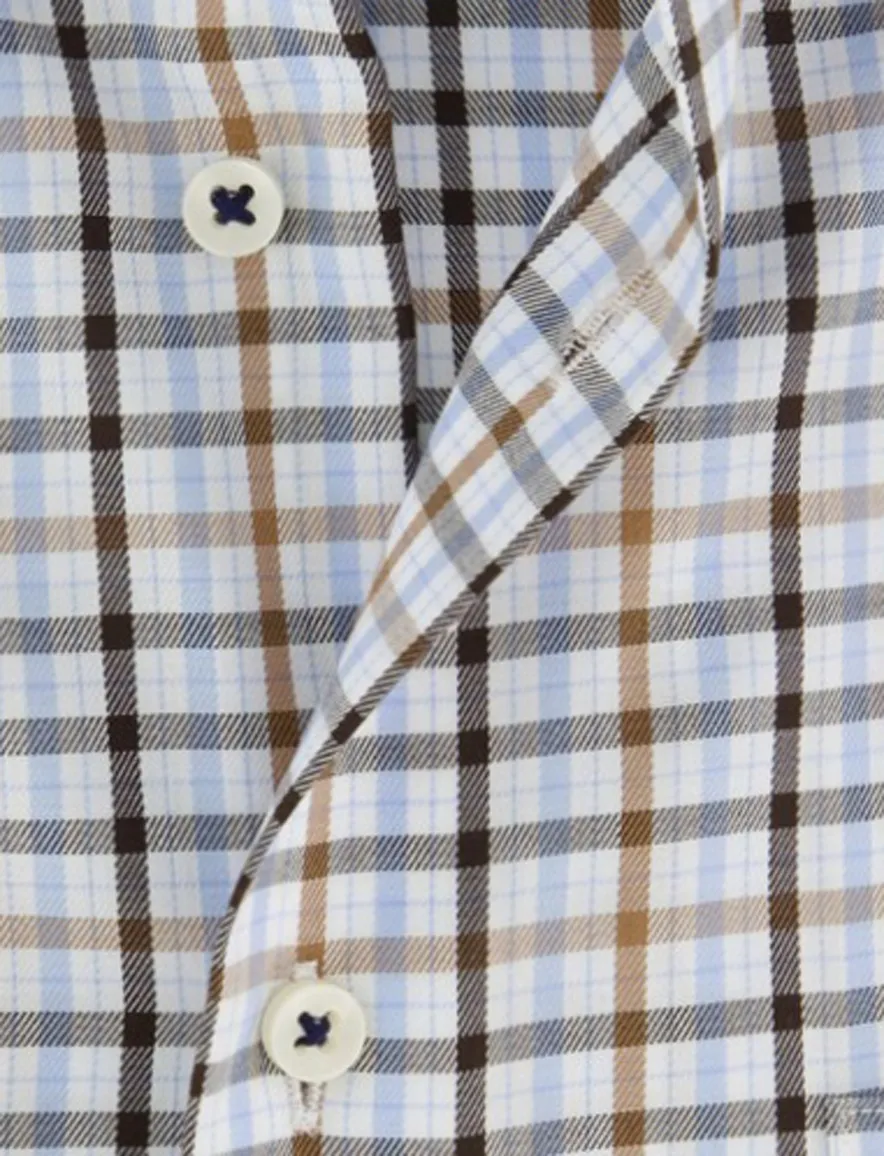 Eterna overhemd ml 5 blauw bruin geruit 100% katoen