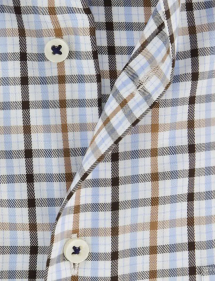 Eterna overhemd ml 5 blauw bruin geruit