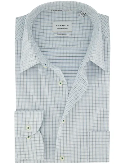 Eterna Overhemd Eterna wit geruit semi-wide spread boord