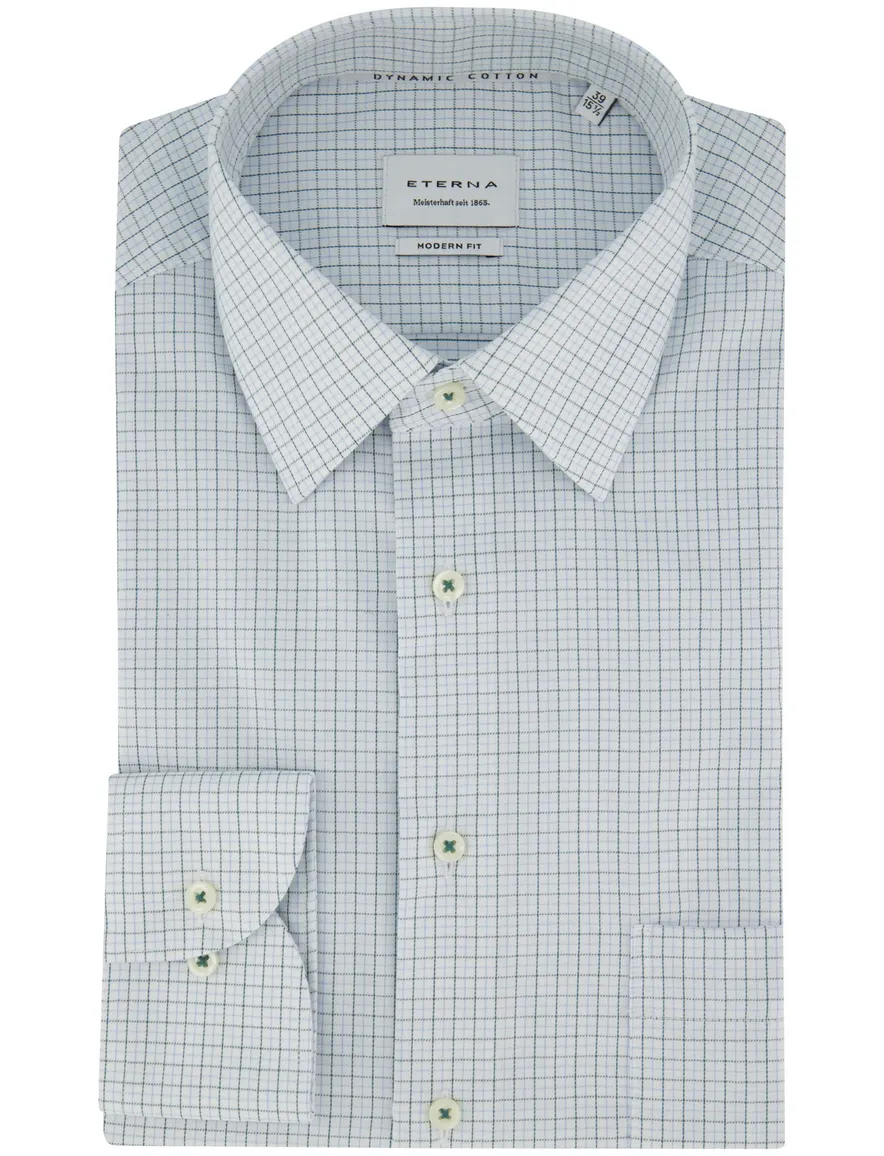 Overhemd Eterna wit geruit semi-wide spread boord