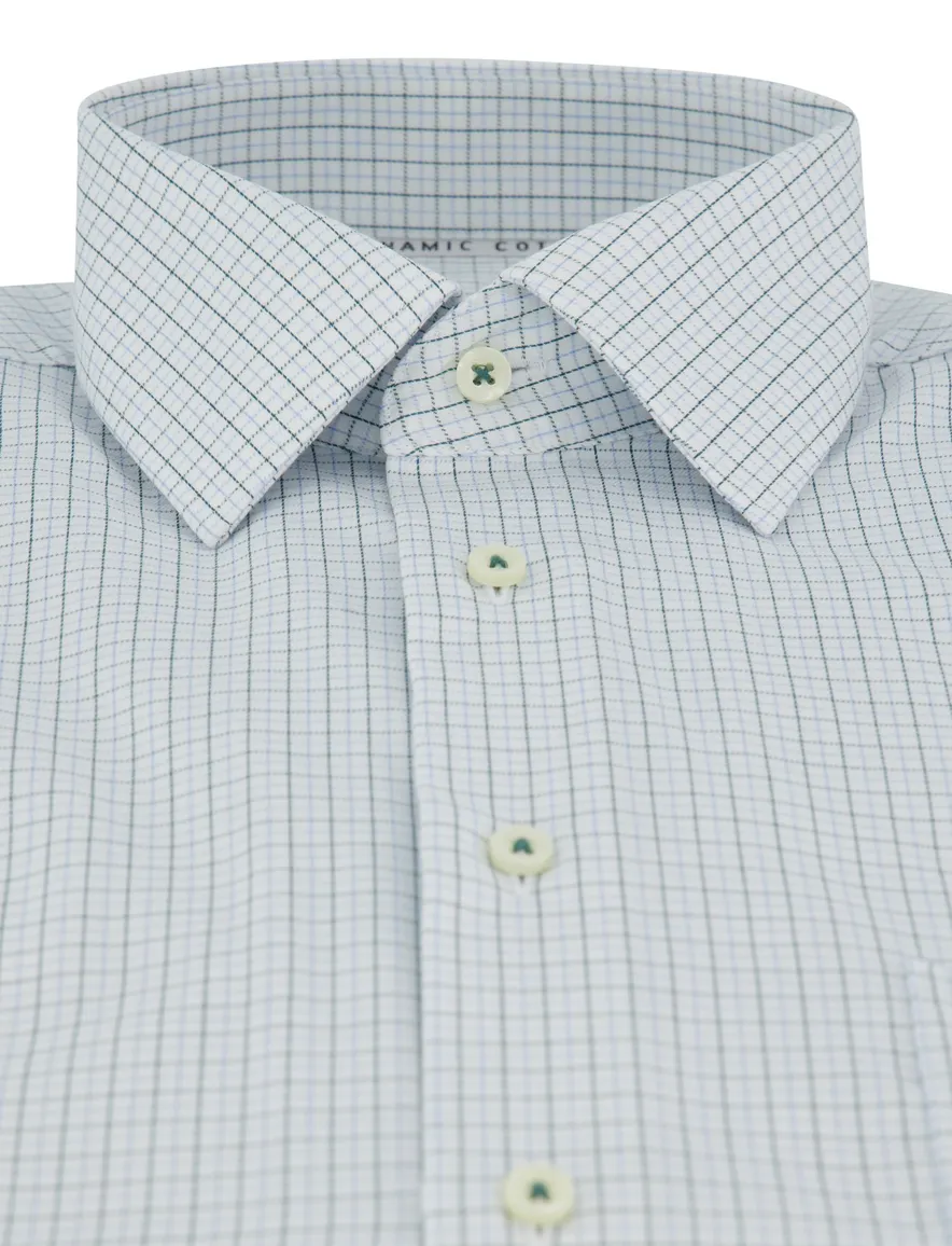 Overhemd Eterna lichtblauw geruit semi-wide spread boord