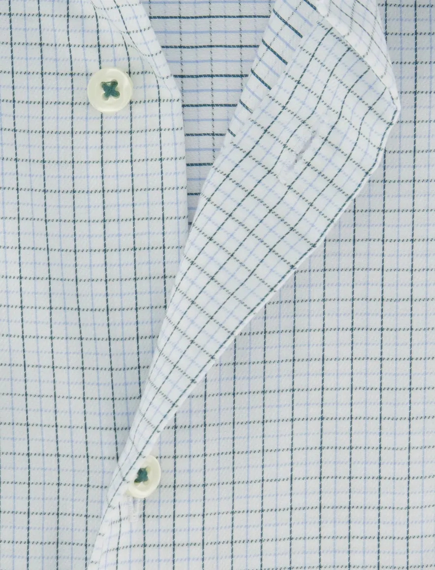 Overhemd Eterna lichtblauw geruit semi-wide spread boord