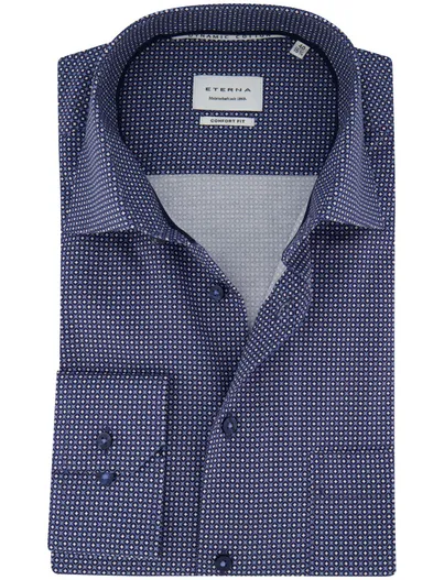 Eterna Blauw geprint Eterna overhemd met borstzak