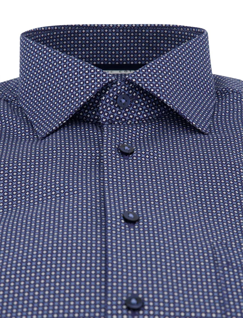 Blauw geprint Eterna overhemd met borstzak