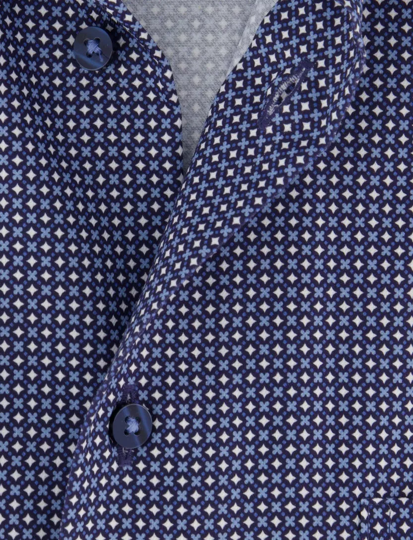Blauw geprint Eterna overhemd met borstzak