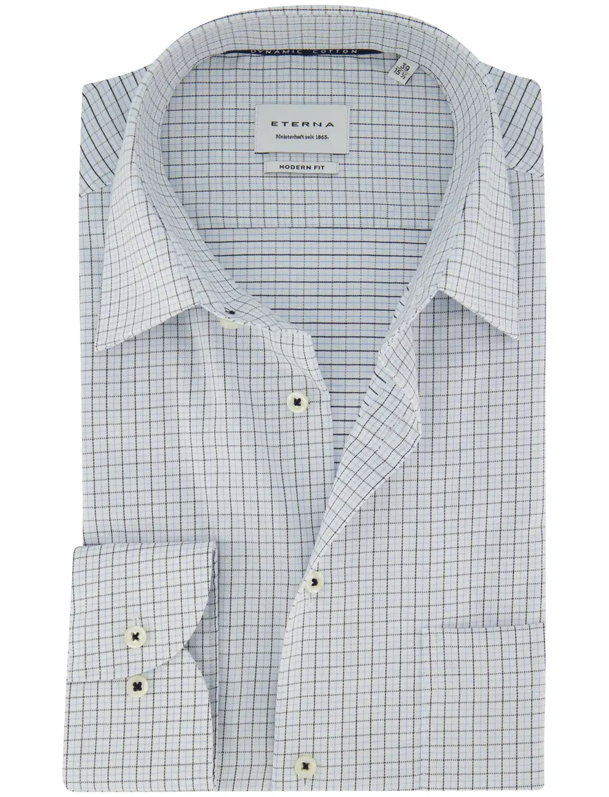 Overhemd Eterna Modern Fit met borstzak katoen lichtblauw