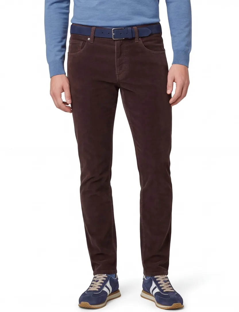 Effen corduroy Gardeur 5-pocket broek bruin