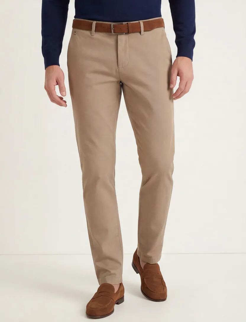 Katoenen slim fit pantalon Gardeur beige