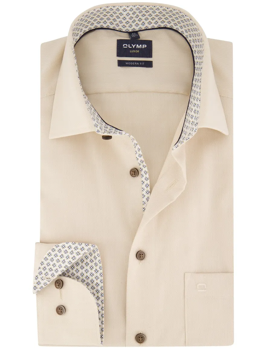Olymp overhemd beige effen