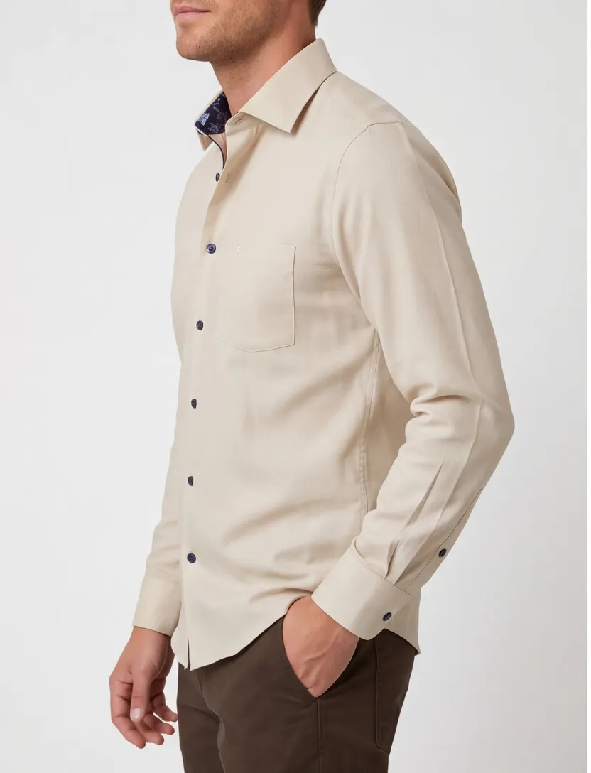 Overhemd Olymp Luxor Modern Fit beige effen katoen donkere knoop