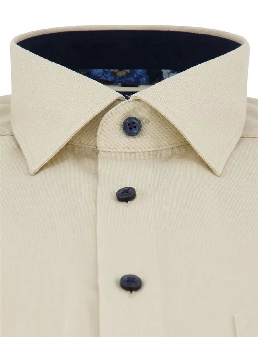 Olymp Luxor Modern Fit Overhemd beige effen donkere knoop katoen