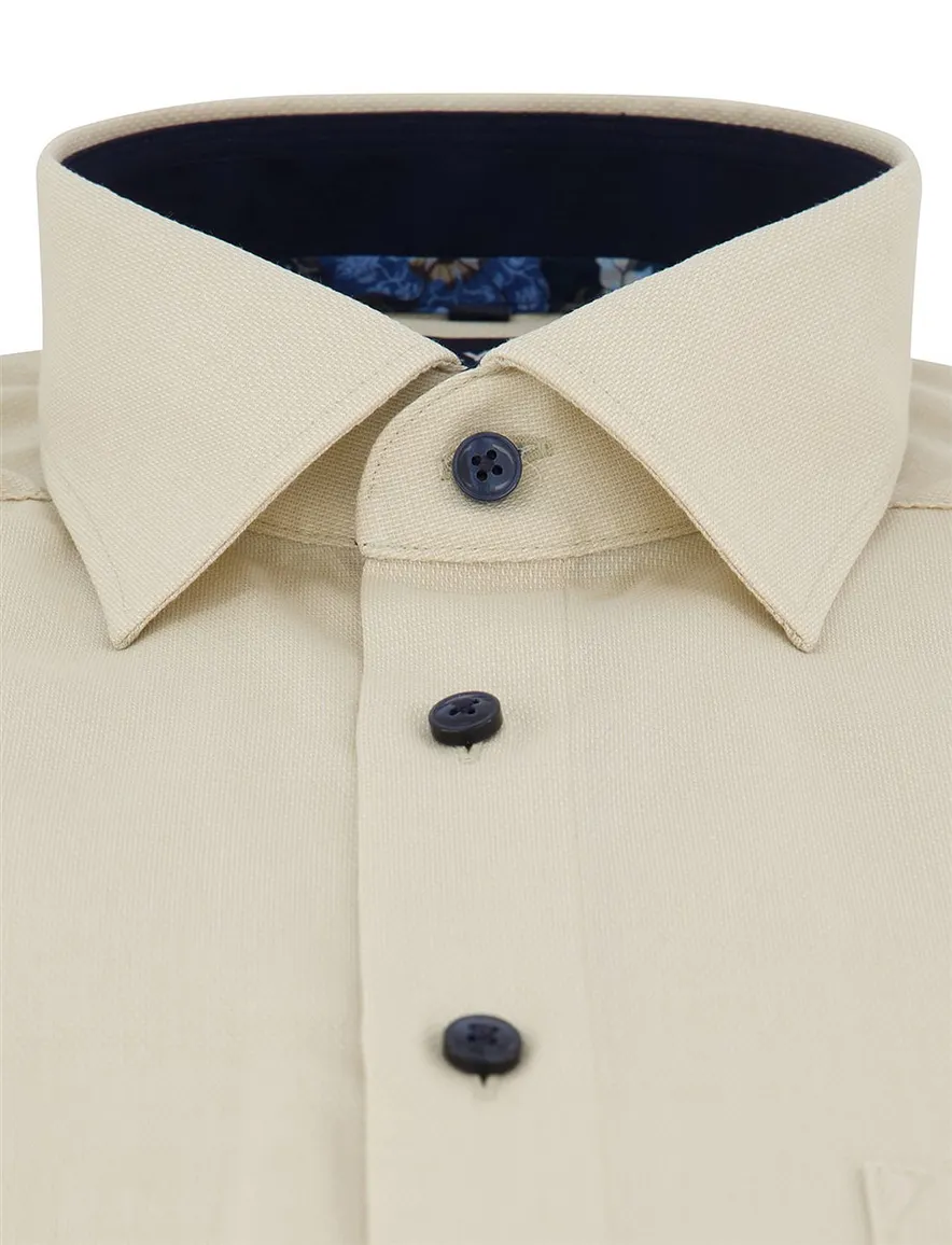 Olymp Luxor Modern Fit Overhemd beige effen donkere knoop katoen