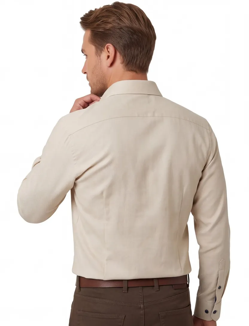 Overhemd Olymp Luxor Modern Fit beige effen katoen donkere knoop