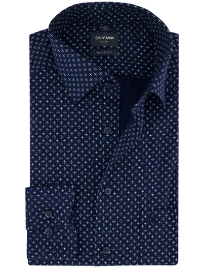 Olymp Olymp Luxor Modern Fit Overhemd donkerblauw katoen geprint