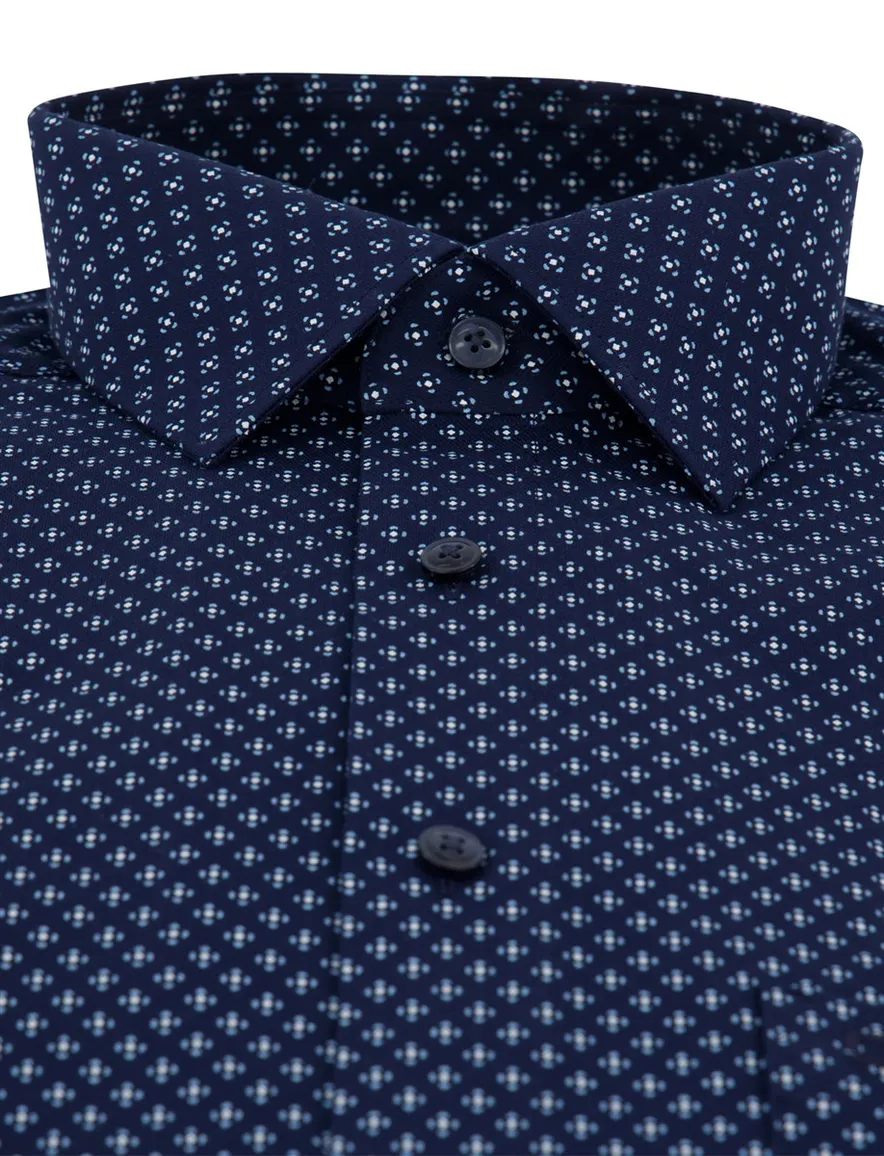 Olymp Luxor Modern Fit Overhemd donkerblauw katoen geprint