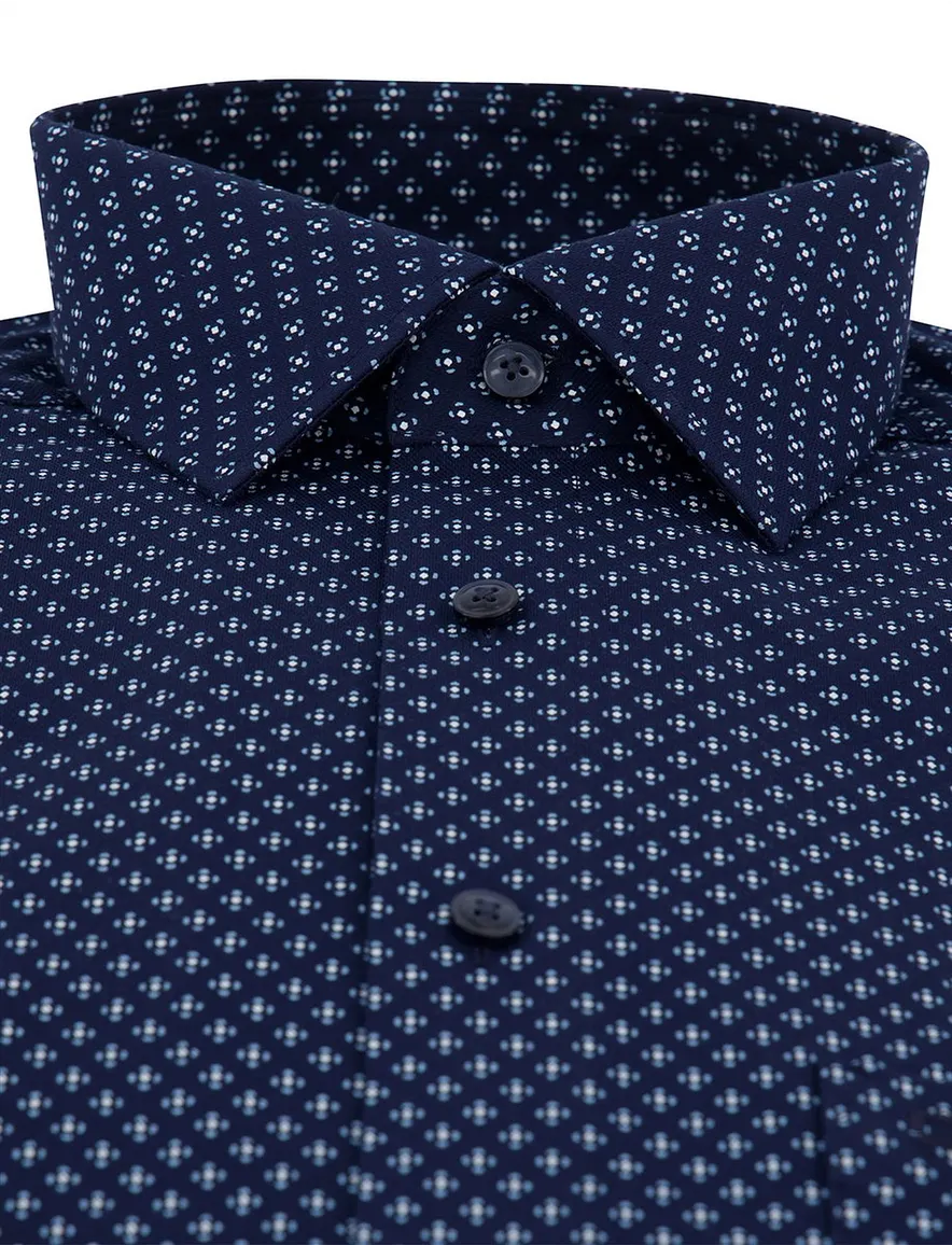 Olymp Luxor Modern Fit Overhemd donkerblauw katoen geprint