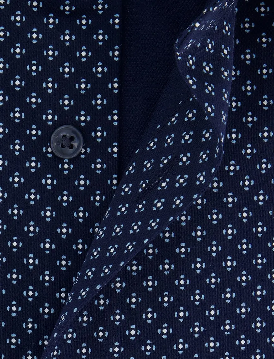 Olymp Luxor Modern Fit Overhemd donkerblauw katoen geprint