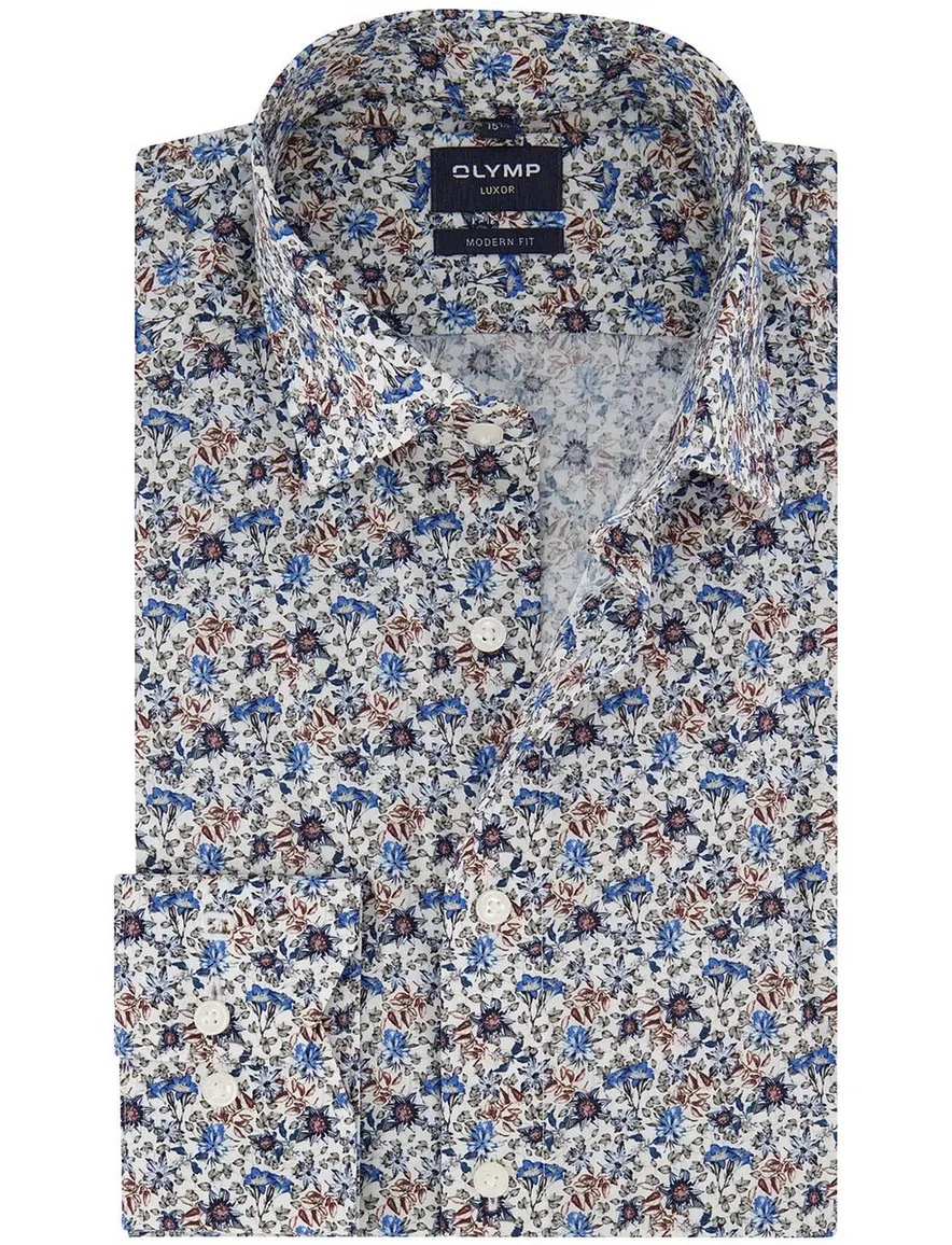 Olymp overhemd ml 5 wit blauw