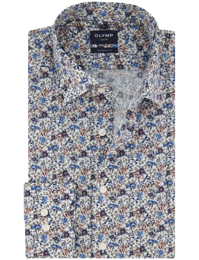 Overhemd Olymp Luxor Modern Fit blauw geprint katoen