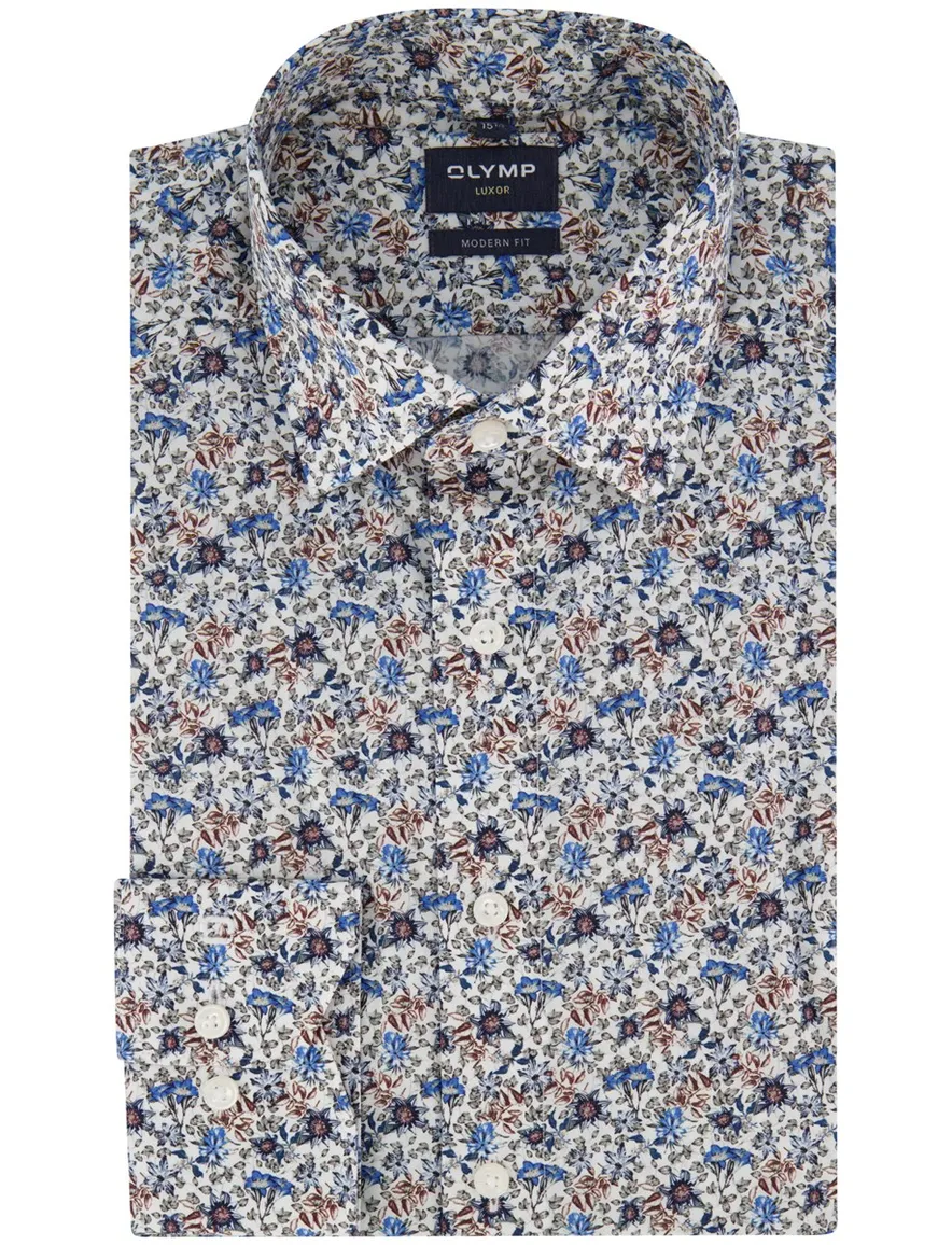 Olymp overhemd ml 5 wit blauw