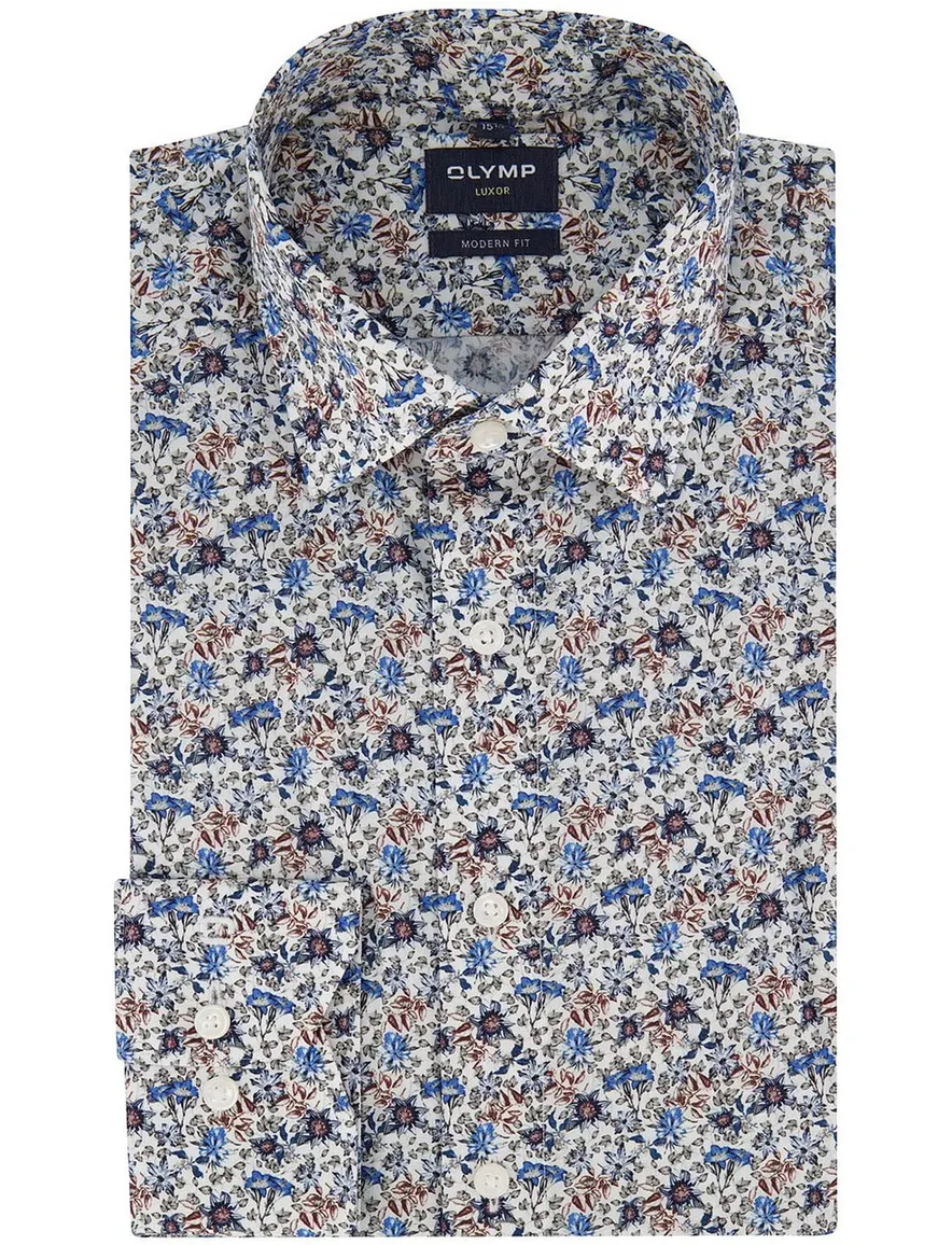 Olymp overhemd ml 5 wit blauw