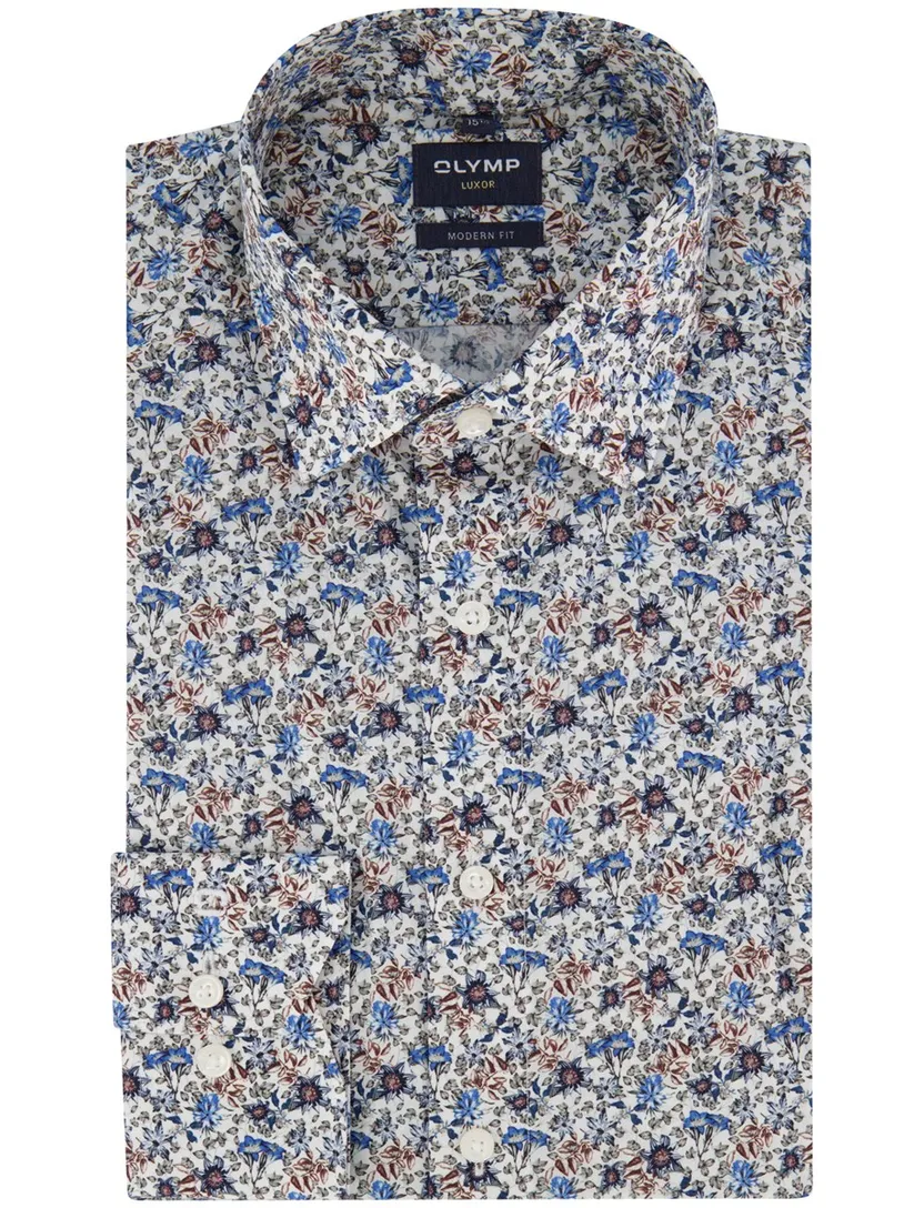 Overhemd Olymp Luxor Modern Fit blauw geprint katoen