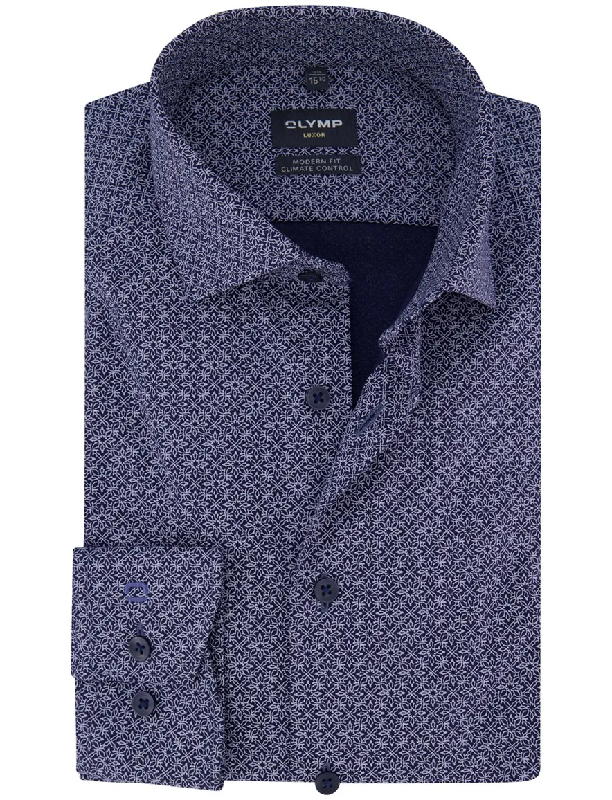 Olymp overhemd ml 5 blauw patroon