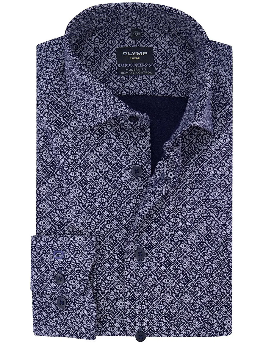 Olymp overhemd ml 5 blauw patroon