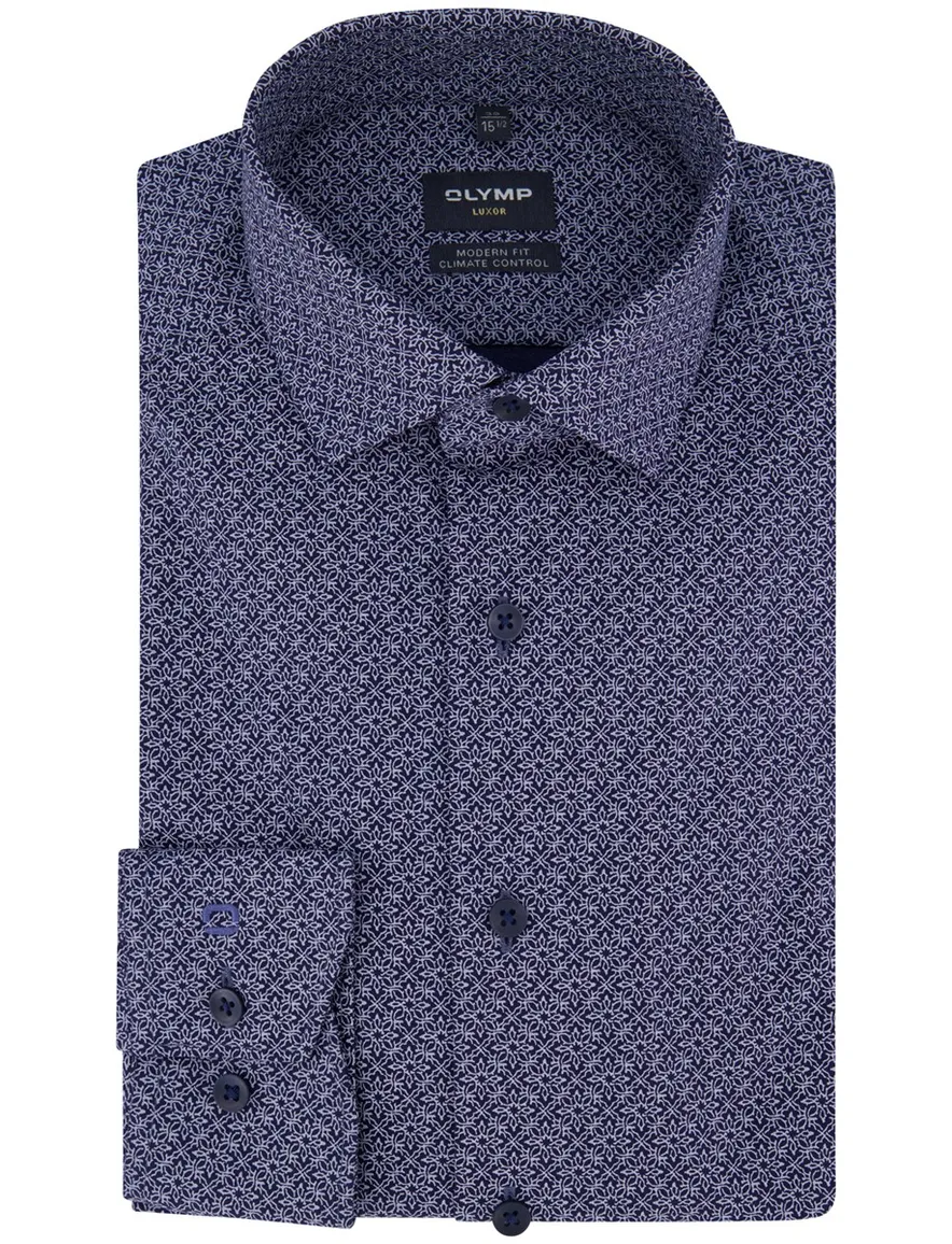 Olymp overhemd ml 5 blauw patroon