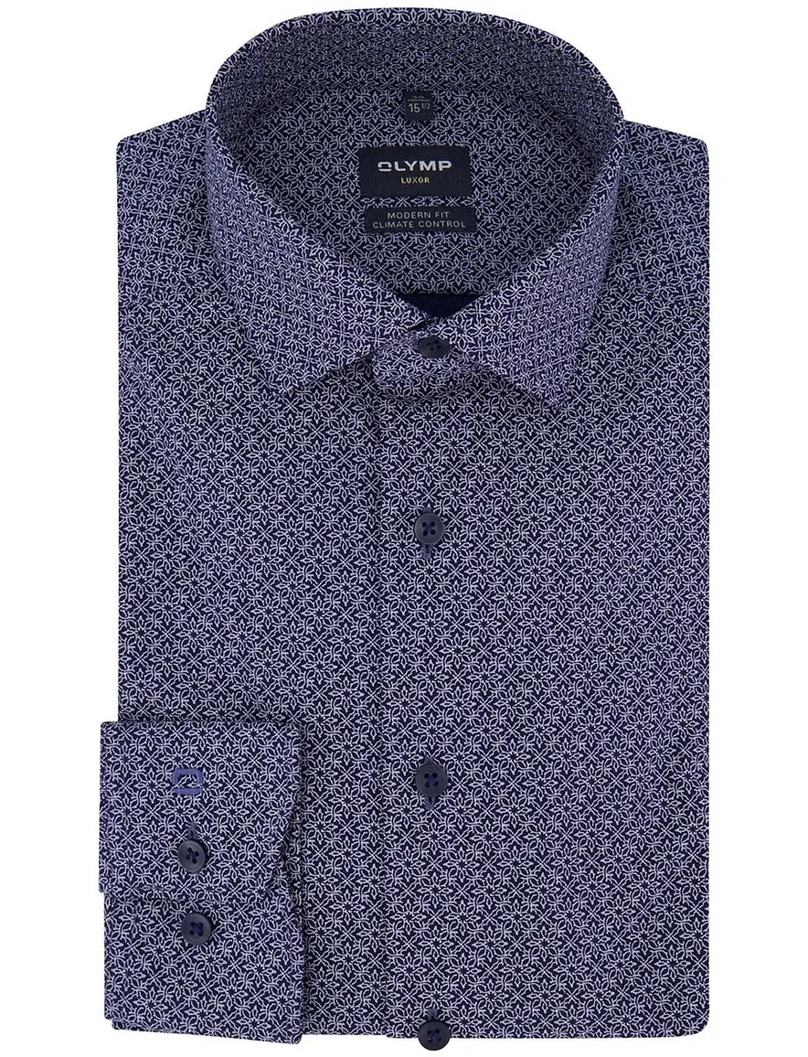 Olymp overhemd ml 5 blauw patroon