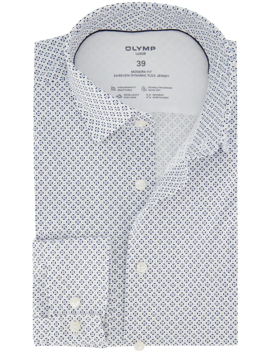 Olymp overhemd blauw geprint katoen normale fit