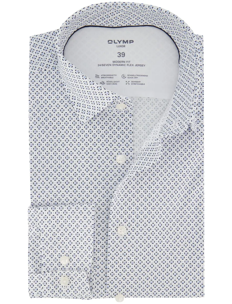 Olymp overhemd ml 5 wit blauw patroon