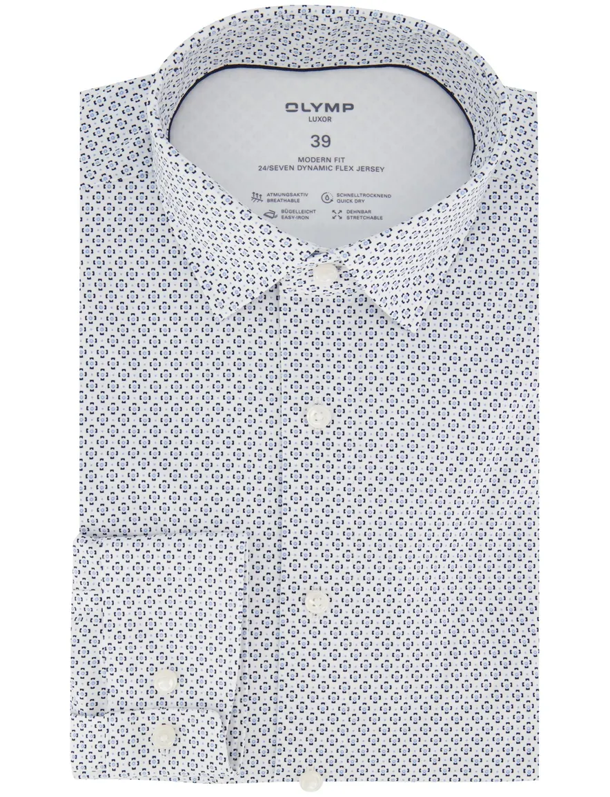 Olymp overhemd blauw geprint katoen