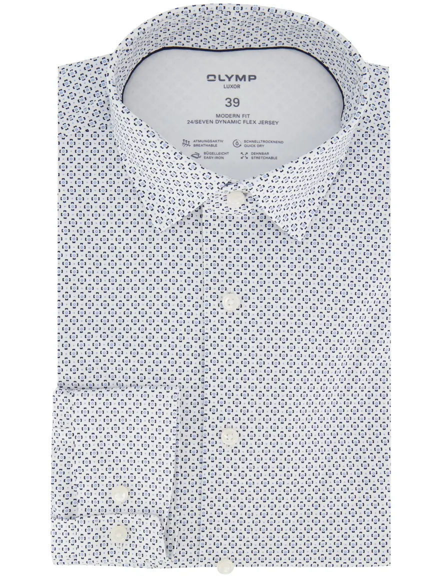 Olymp overhemd ml 5 wit blauw patroon