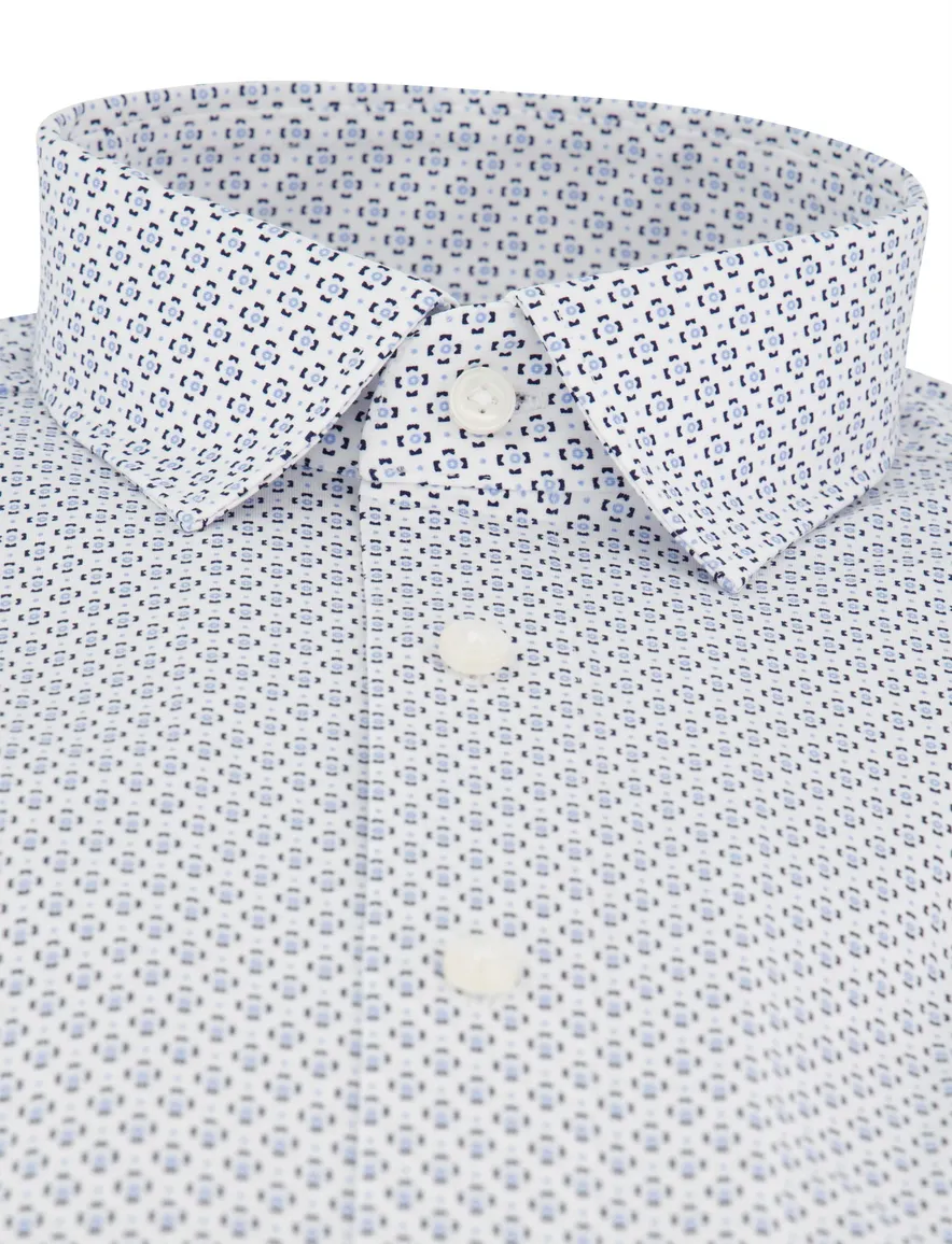 Olymp overhemd ml 5 wit blauw patroon