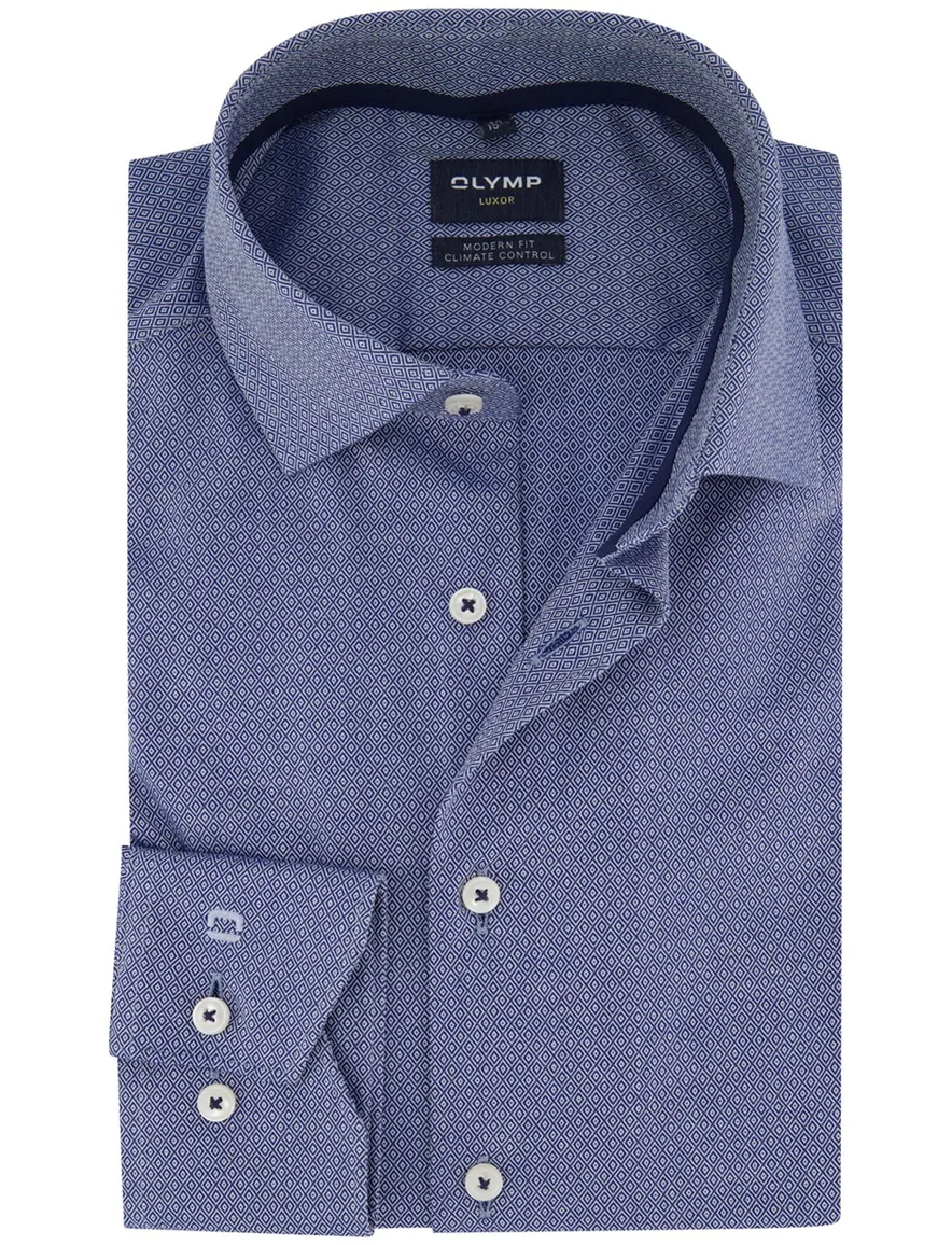 Olymp overhemd ml 5 blauw patroon