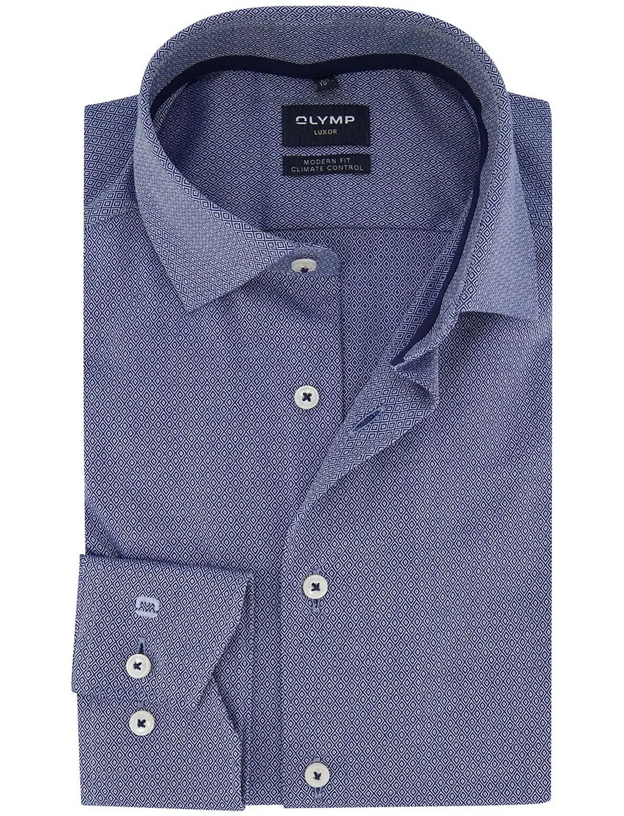 Olymp overhemd ml 5 blauw patroon