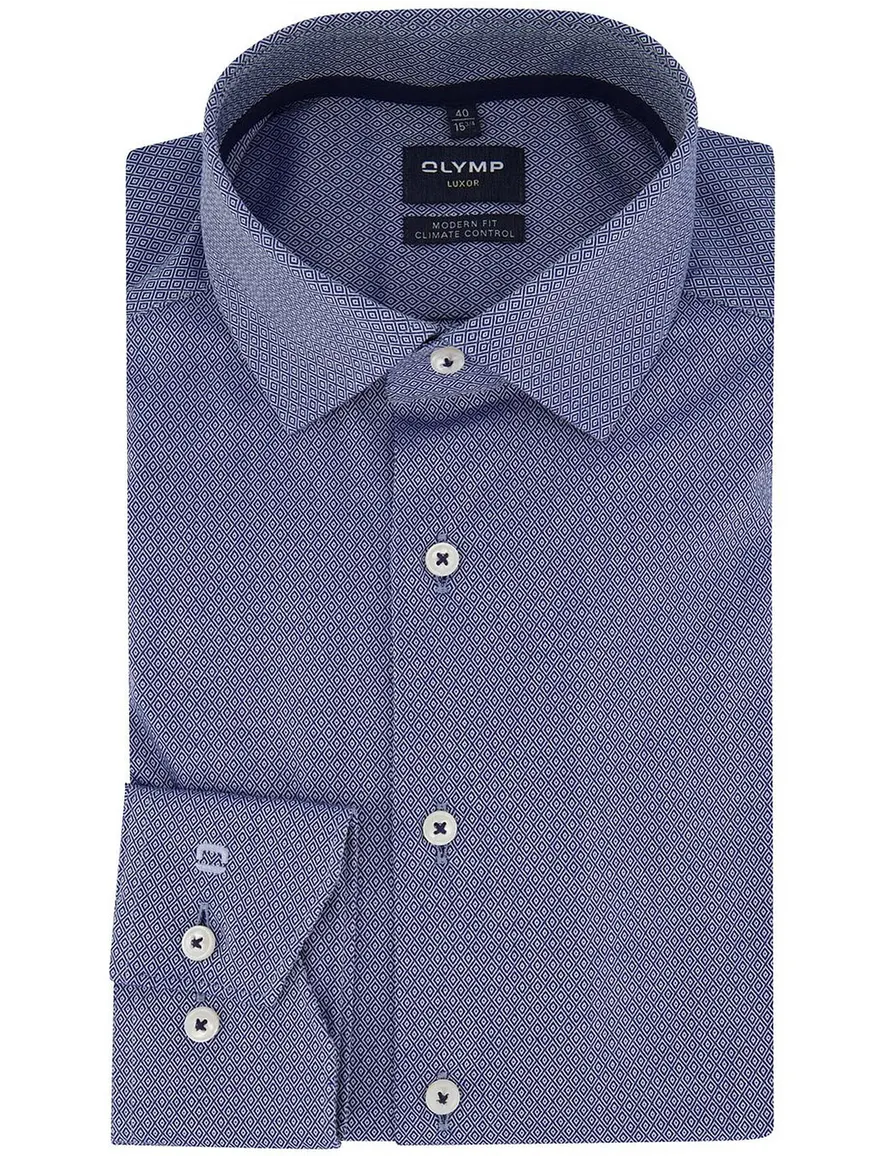Olymp Luxor Modern fit Overhemd blauw geprint katoen