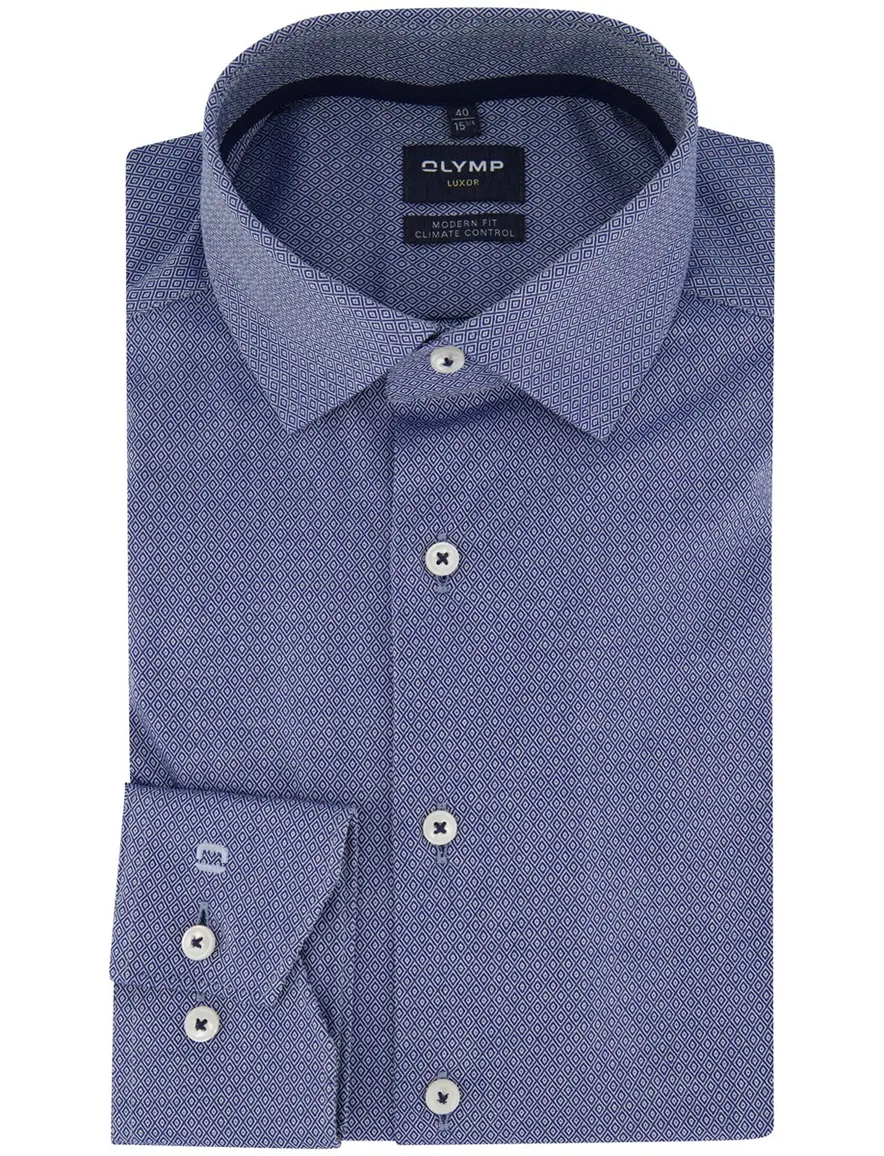 Olymp Luxor Modern fit Overhemd blauw katoen geprint