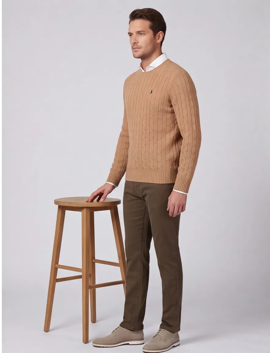Polo Ralph Lauren kabeltrui wol bruin
