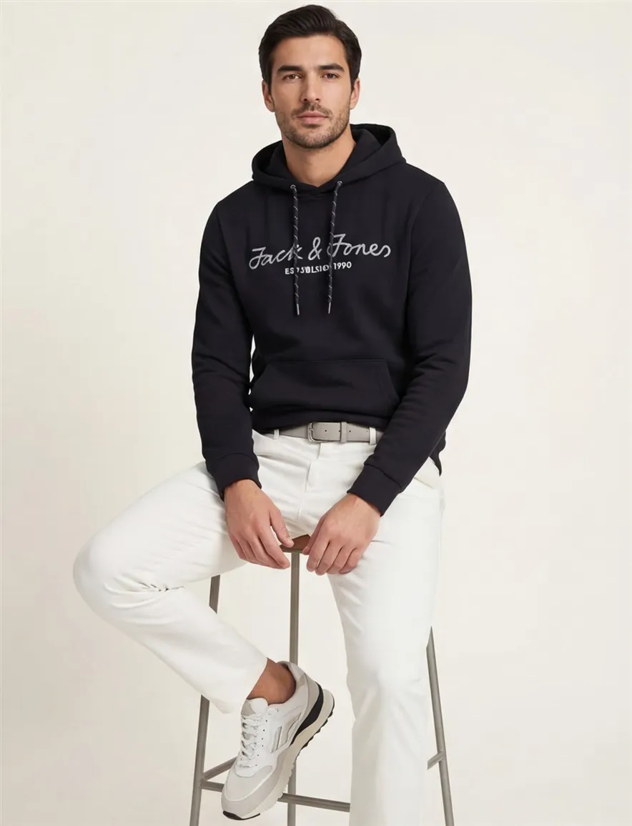 Jack & Jones hoodie zwart katoen met logo