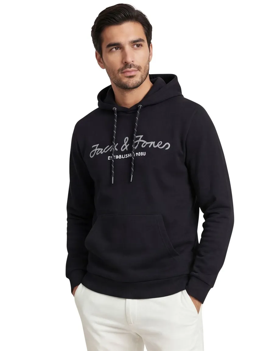 Jack & Jones hoodie zwart katoen met logo