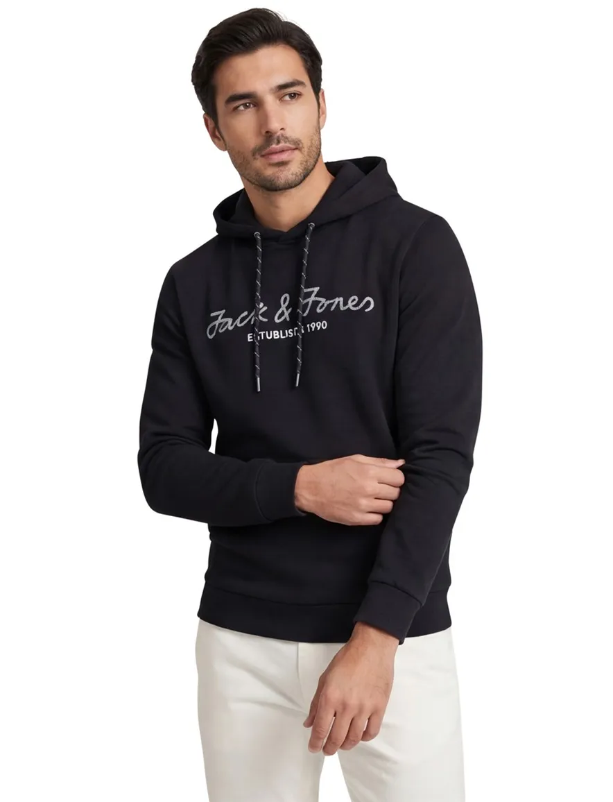 Jack & Jones hoodie zwart katoen met logo
