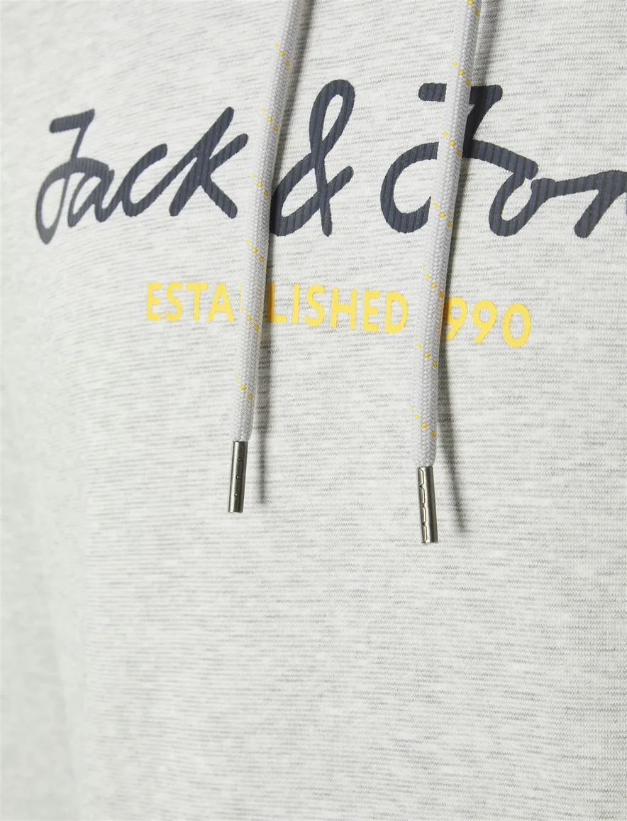 Jack & Jones hoodie grijs katoen met logo gemêleerd