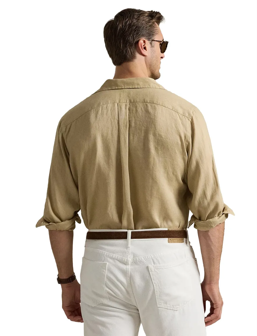 Polo Ralph Lauren Plus Size beige overhemd wijde fit linnen