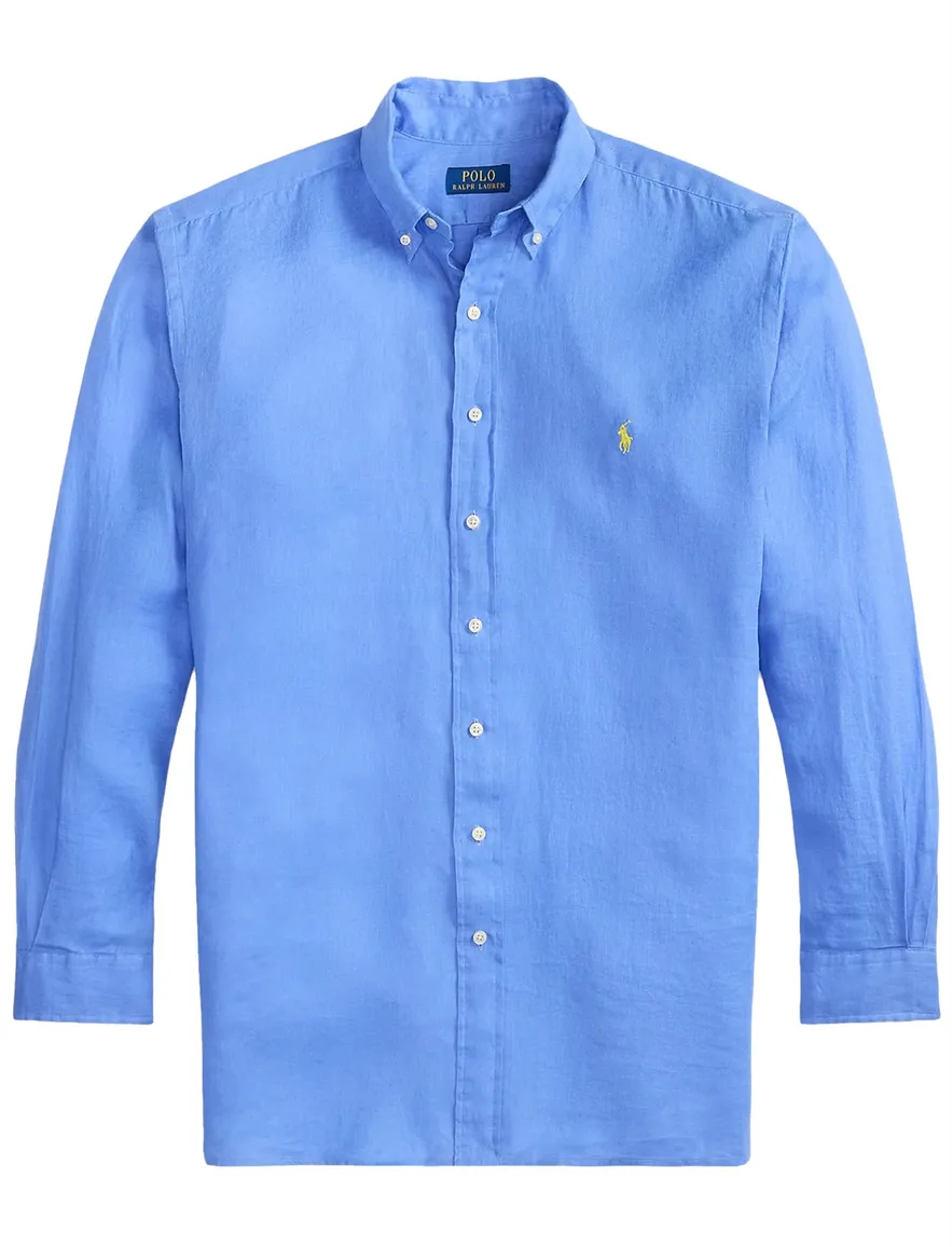 Polo Ralph Lauren big en tall overhemd blauw wijde fit linnen