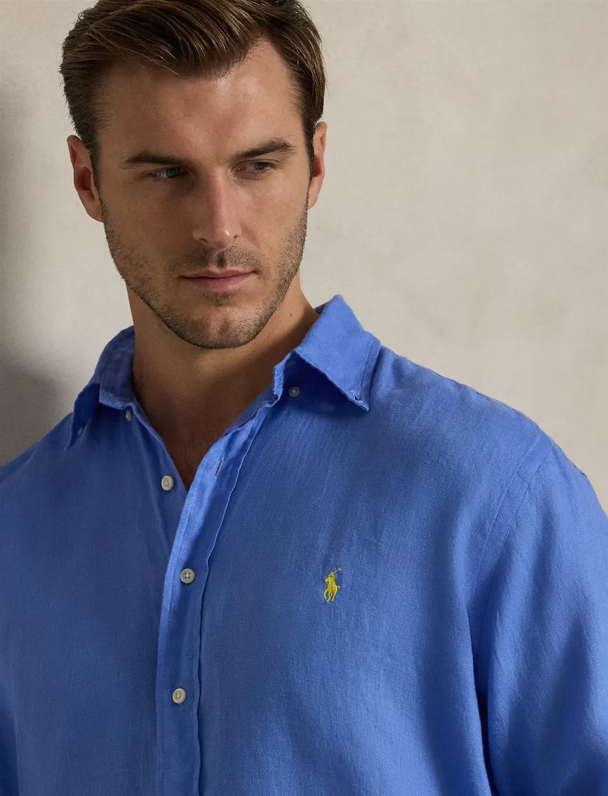 Polo Ralph Lauren big en tall overhemd blauw wijde fit linnen