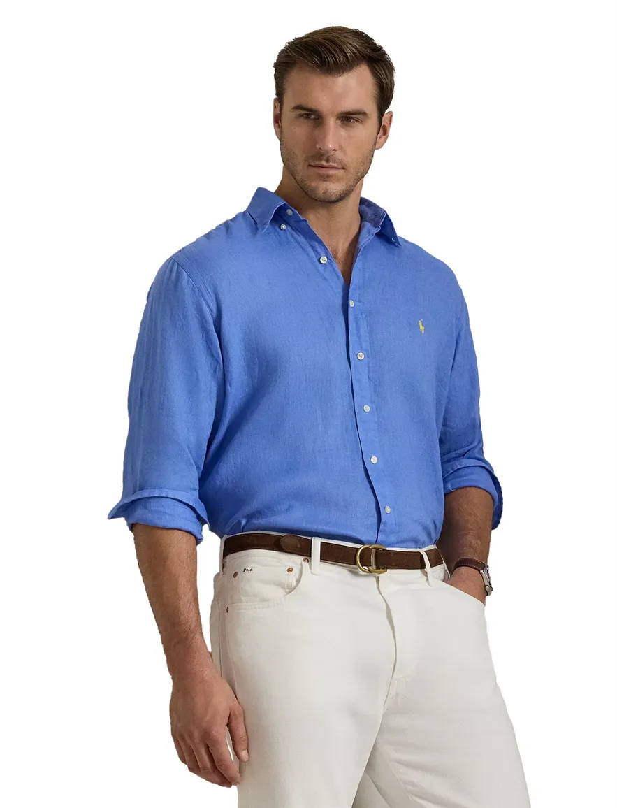Polo Ralph Lauren big en tall overhemd blauw wijde fit linnen