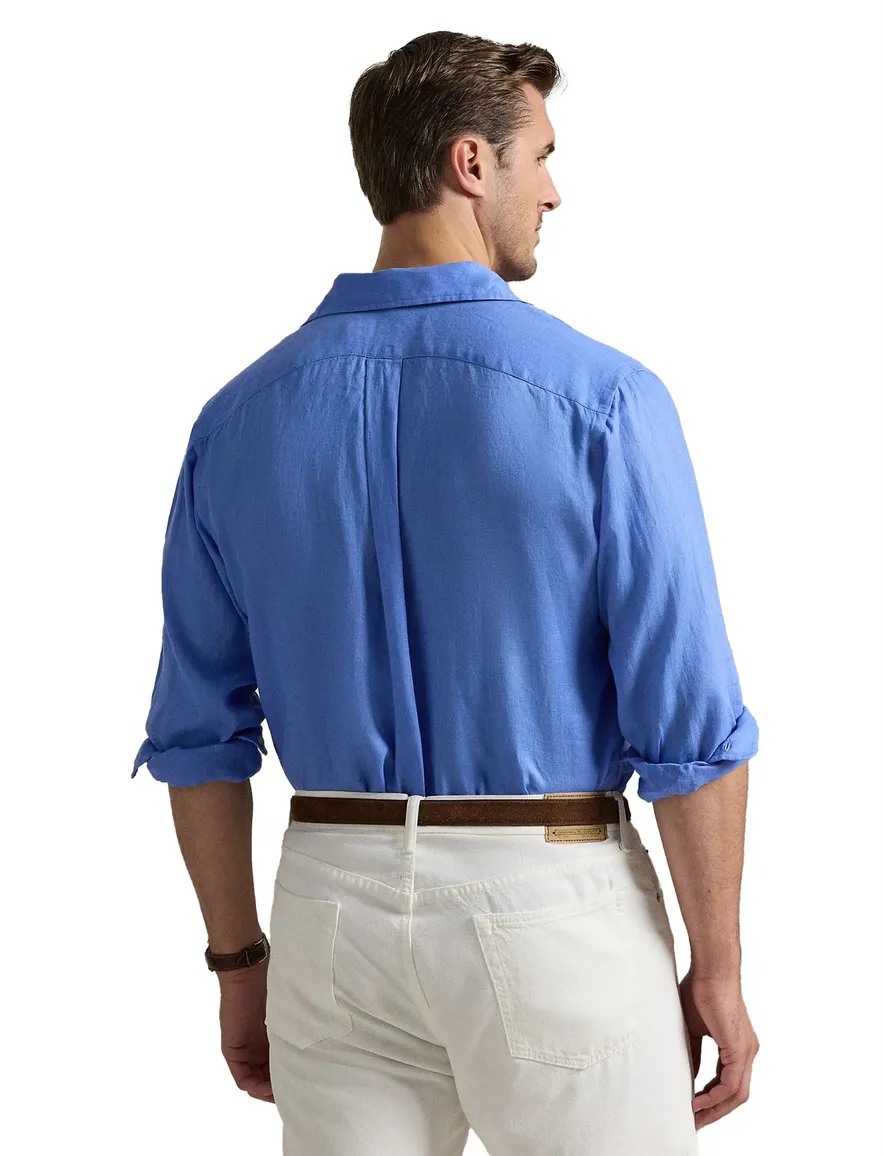 Polo Ralph Lauren big en tall overhemd blauw wijde fit linnen