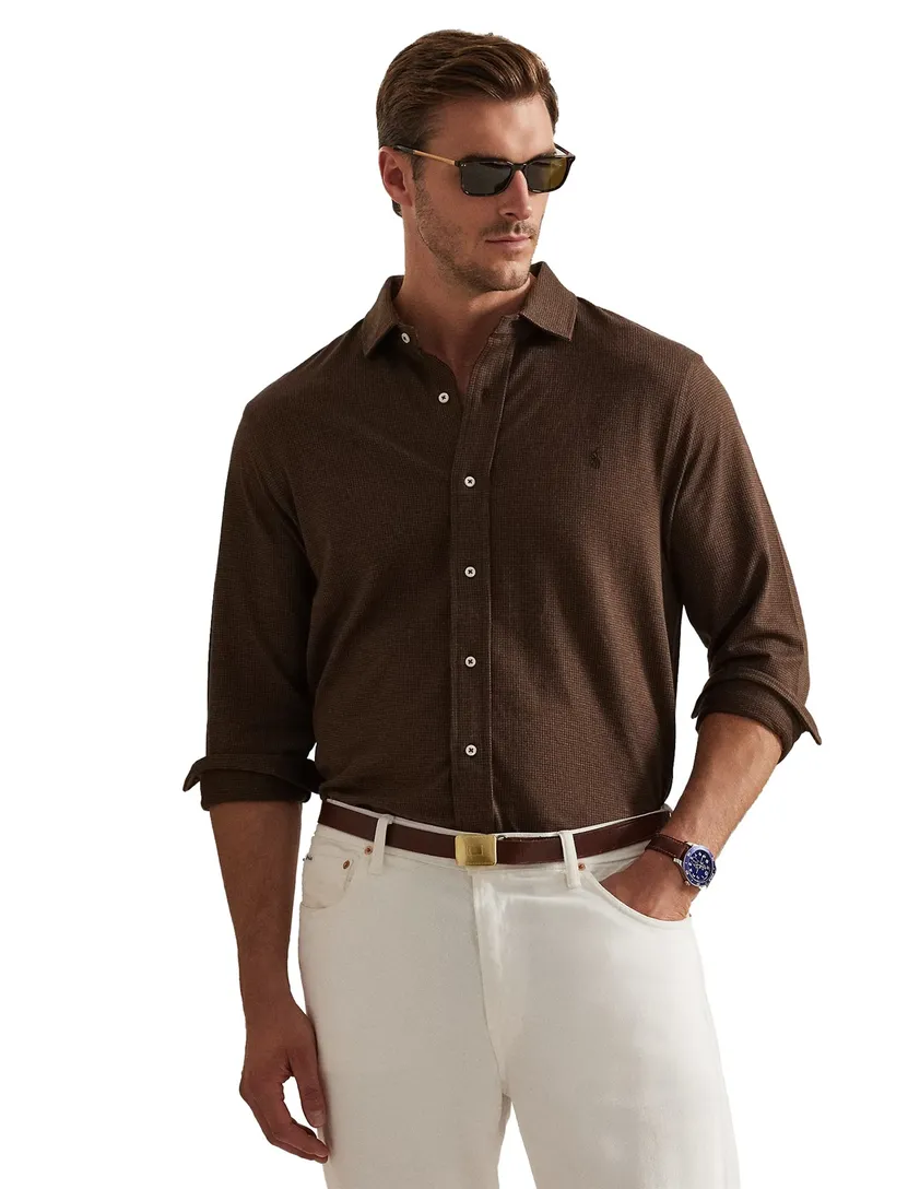 Polo Ralph Lauren big en tall overhemd bruin wijde fit jersey